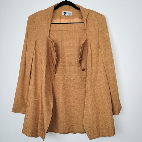 Vintage 90s Essence by Mail Gold 2-Piece Blazer Skirt Suit Set Size 16W - Picture 6 of 8
